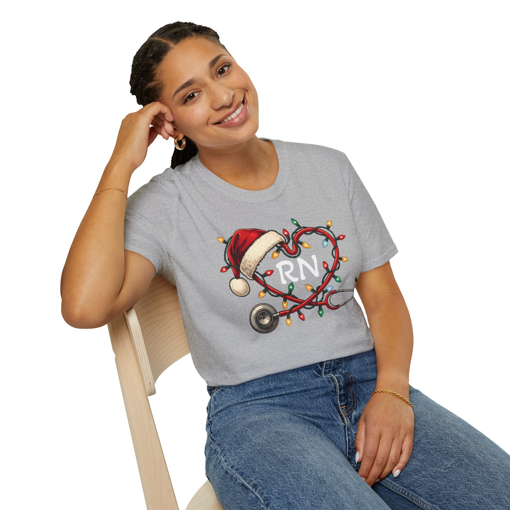 RN Christmas Stethoscope Heart T‑Shirt