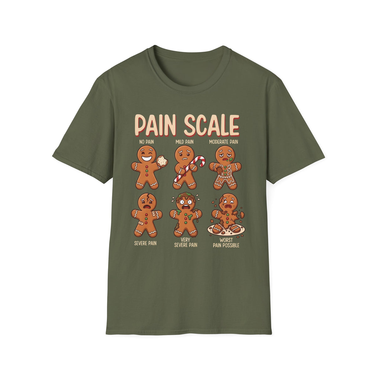 Pain Scale Gingerbread T-Shirt – Funny Holiday Pain Meter Tee for Bakers & Christmas Lovers