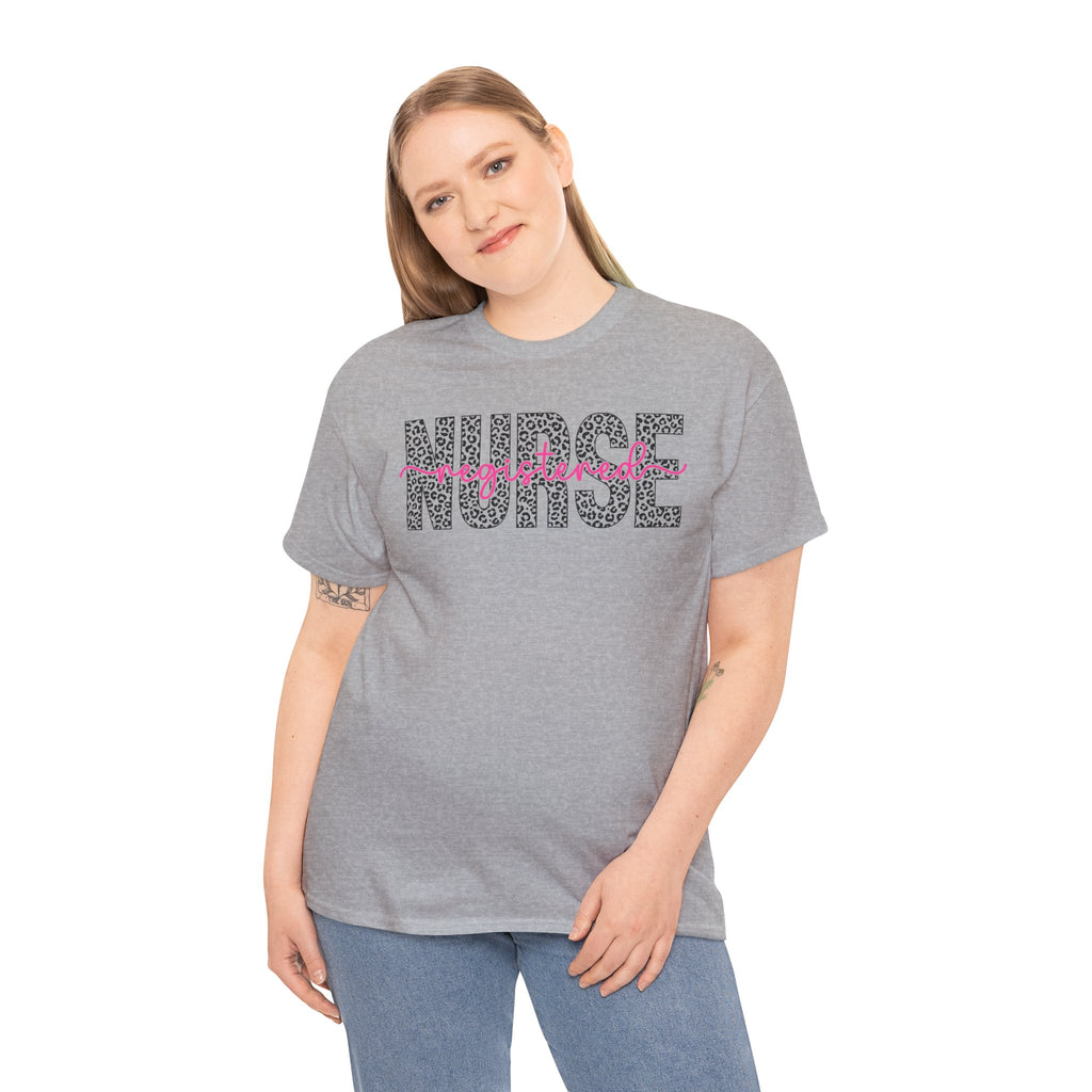 RN Leopard Print T‑Shirt — Pink Stethoscope Graphic Tee for Nurses