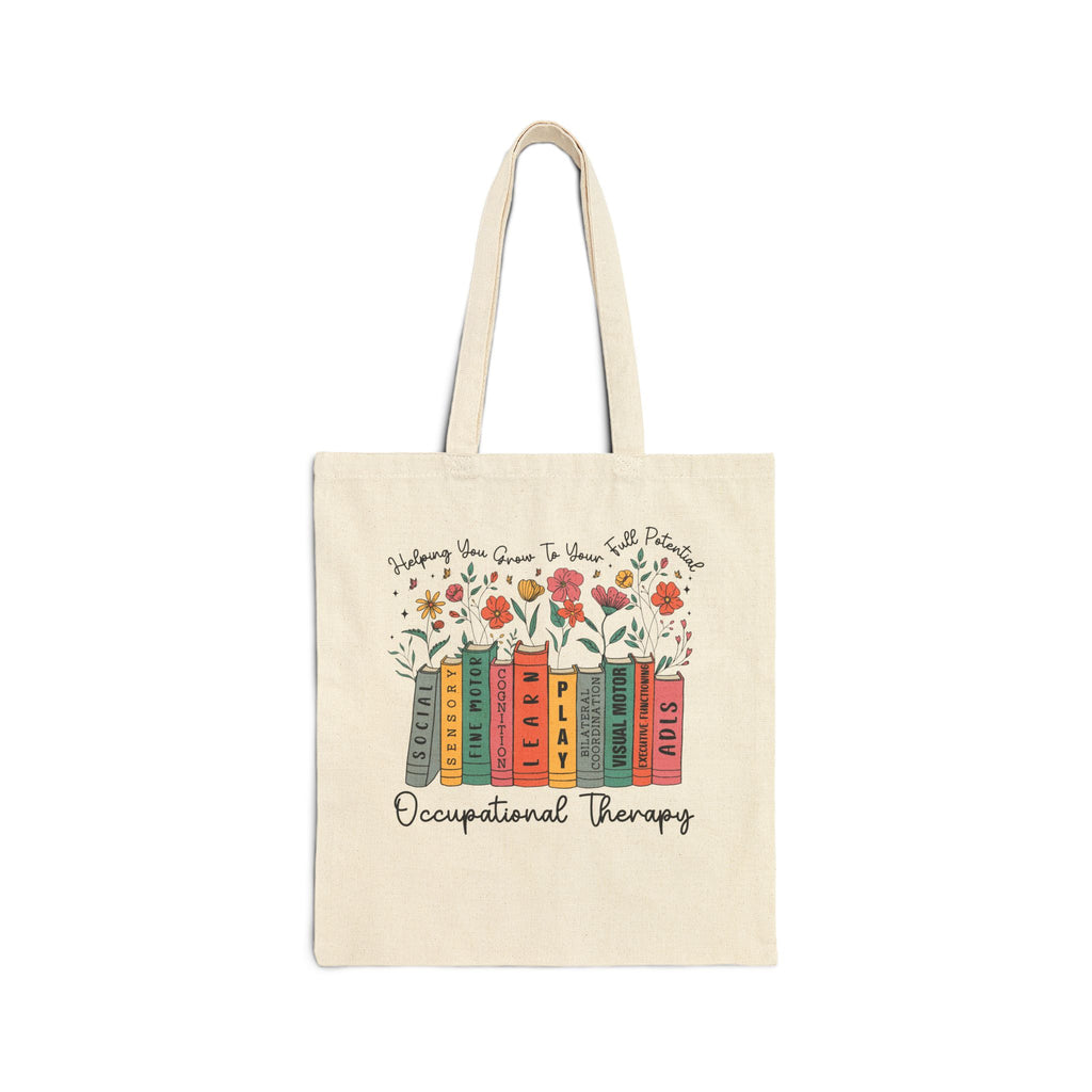 Occupational Therapy Bookstack Floral Canvas Tote Bag