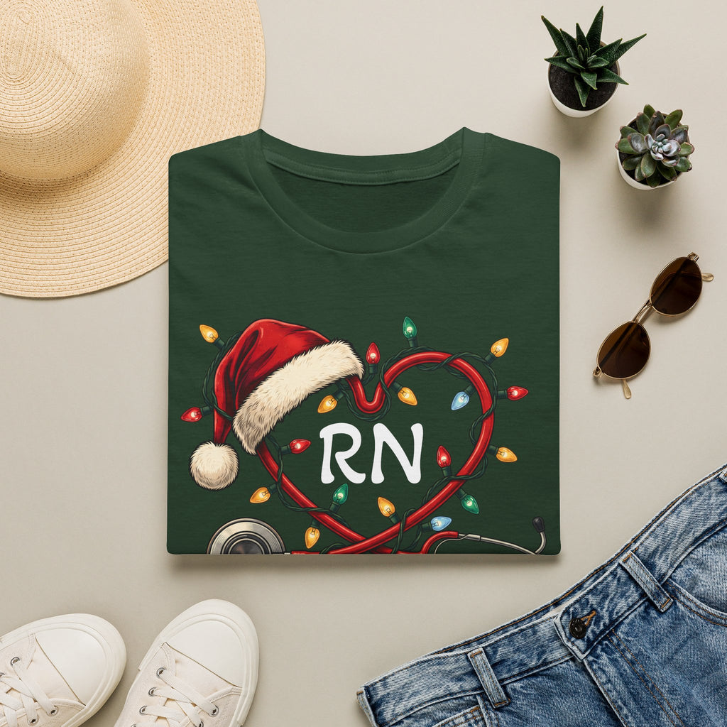 RN Christmas Stethoscope Heart T‑Shirt