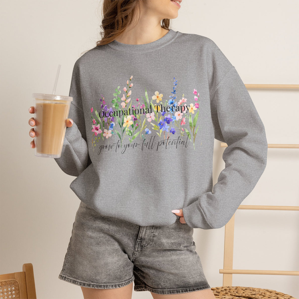 Floral Inspirational Crewneck Sweatshirt — "You Are Wildflower" Botanical Graphic