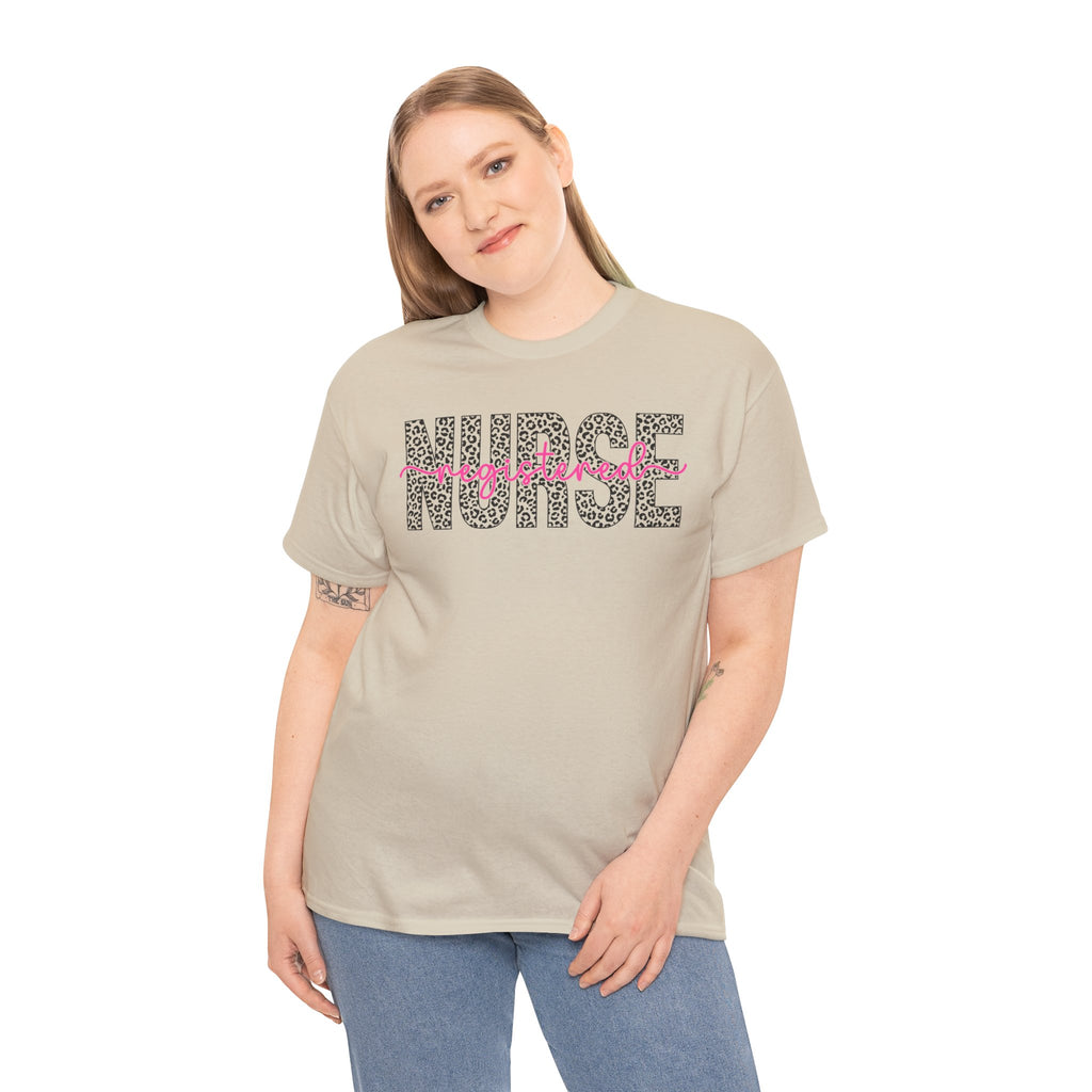 RN Leopard Print T‑Shirt — Pink Stethoscope Graphic Tee for Nurses