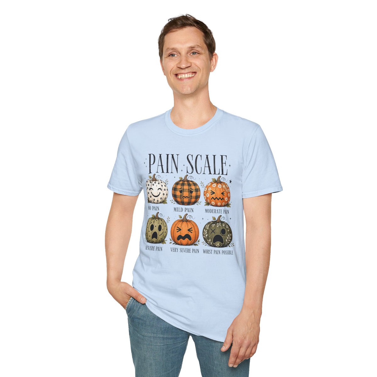 Pain Scale Pumpkin T-Shirt — Halloween Pumpkin Faces Graphic Tee