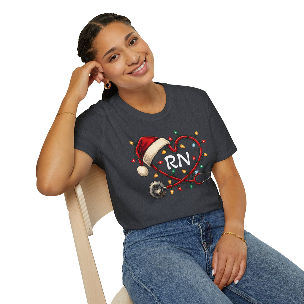 RN Christmas Stethoscope Heart T‑Shirt