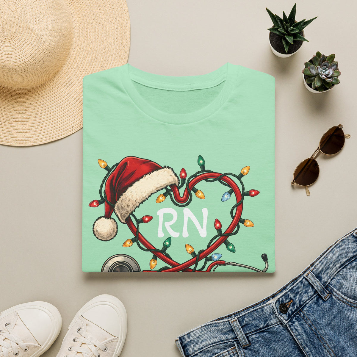 RN Christmas Stethoscope Heart T‑Shirt