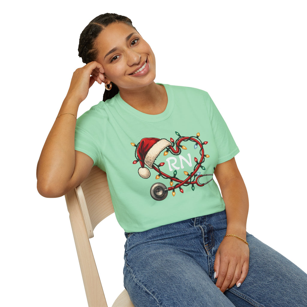 RN Christmas Stethoscope Heart T‑Shirt