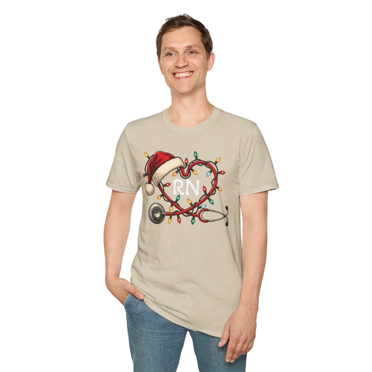 RN Christmas Stethoscope Heart T‑Shirt