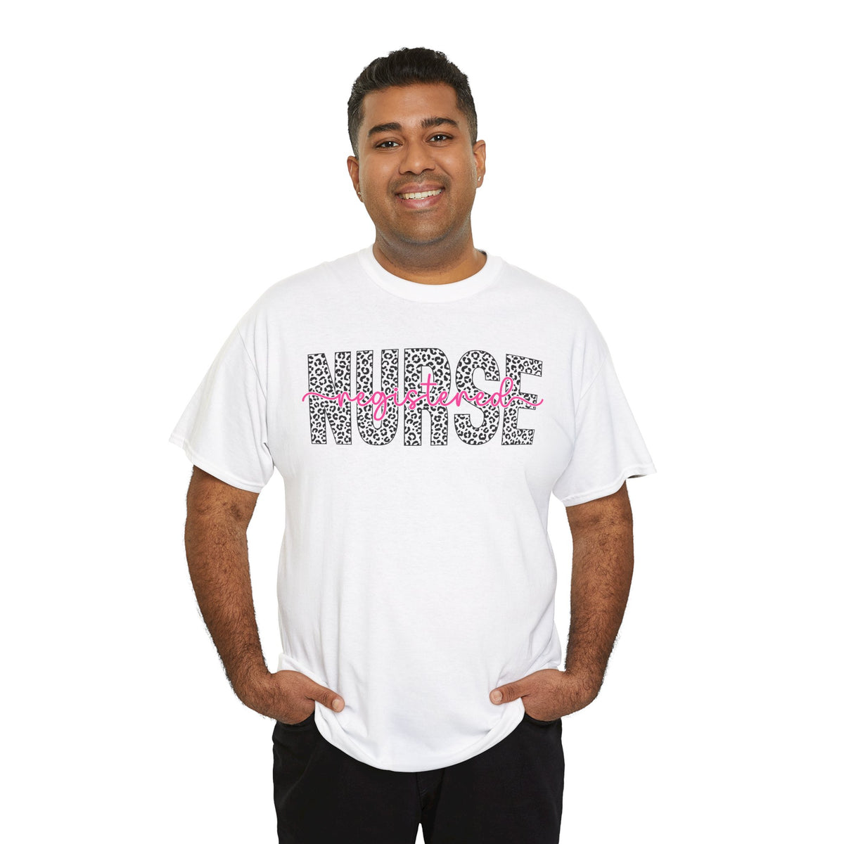 RN Leopard Print T‑Shirt — Pink Stethoscope Graphic Tee for Nurses