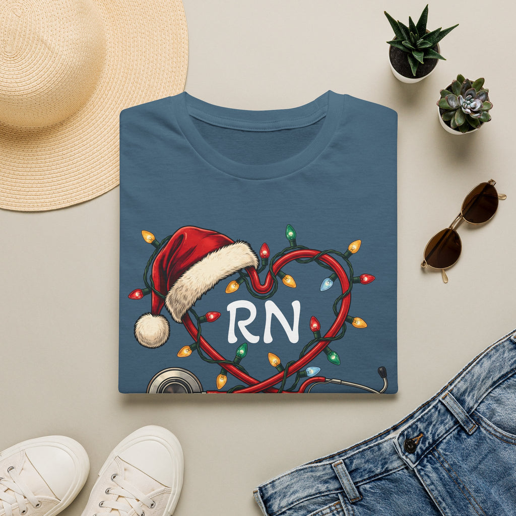 RN Christmas Stethoscope Heart T‑Shirt