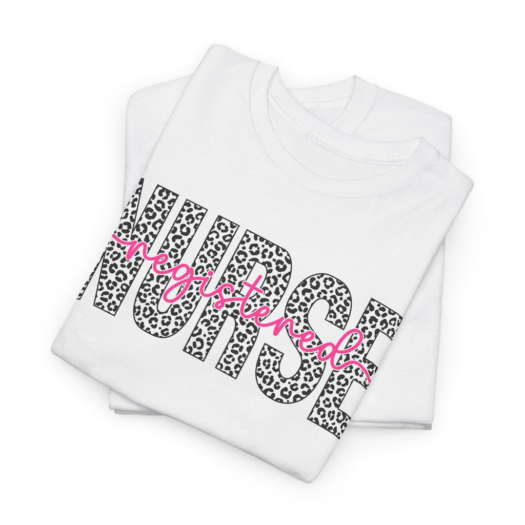 RN Leopard Print T‑Shirt — Pink Stethoscope Graphic Tee for Nurses