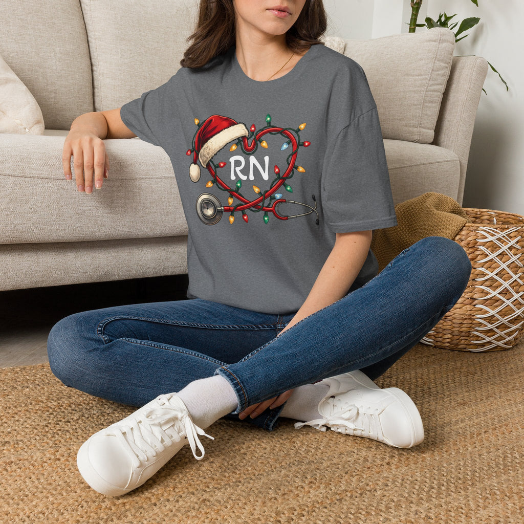 RN Christmas Stethoscope Heart T‑Shirt