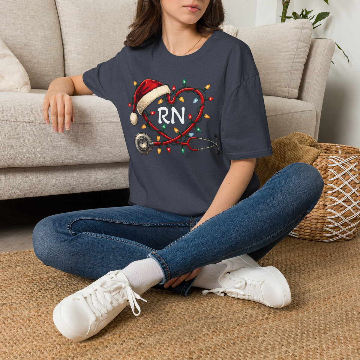 RN Christmas Stethoscope Heart T‑Shirt
