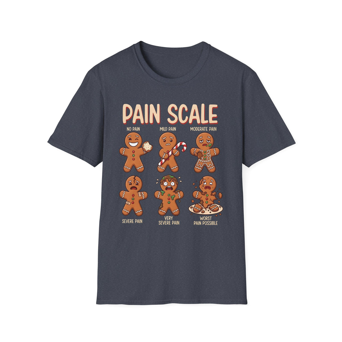 Pain Scale Gingerbread T-Shirt – Funny Holiday Pain Meter Tee for Bakers & Christmas Lovers