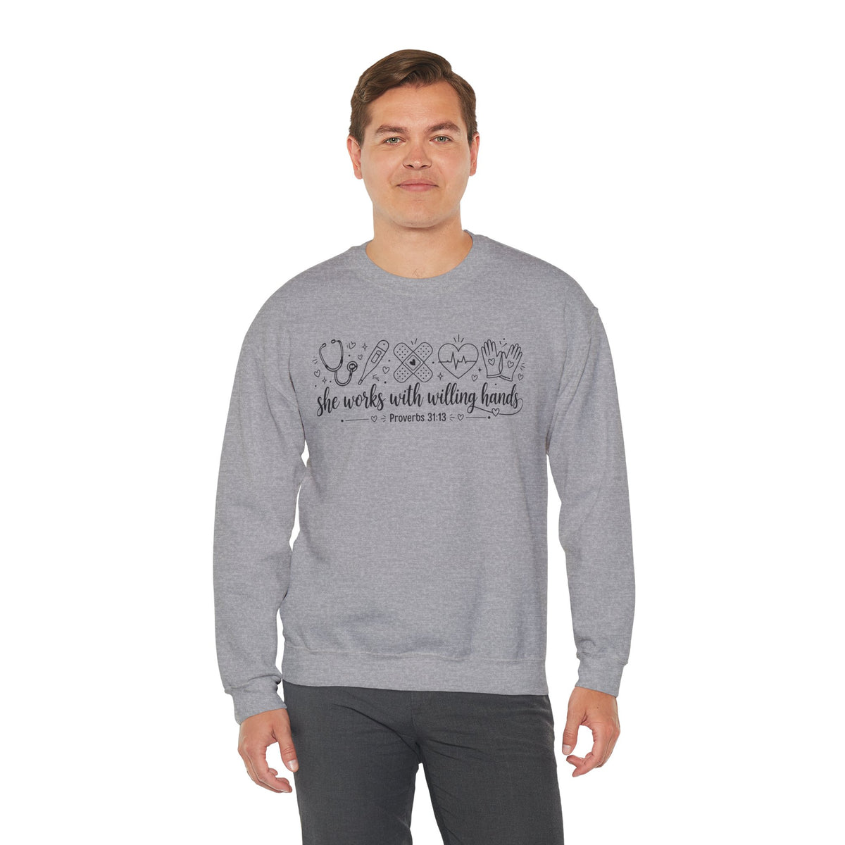 Nurse Proverbs 31  “She Works With Willing Hands” Proverbs 31 Crewneck Sweatshirt