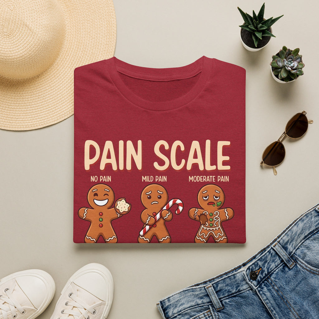 Pain Scale Gingerbread T-Shirt – Funny Holiday Pain Meter Tee for Bakers & Christmas Lovers