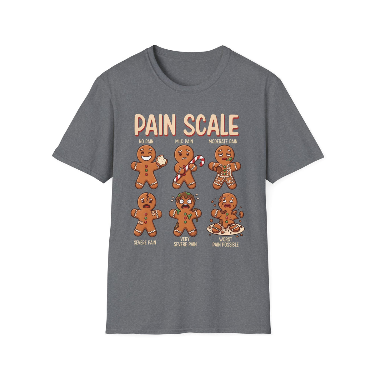 Pain Scale Gingerbread T-Shirt – Funny Holiday Pain Meter Tee for Bakers & Christmas Lovers