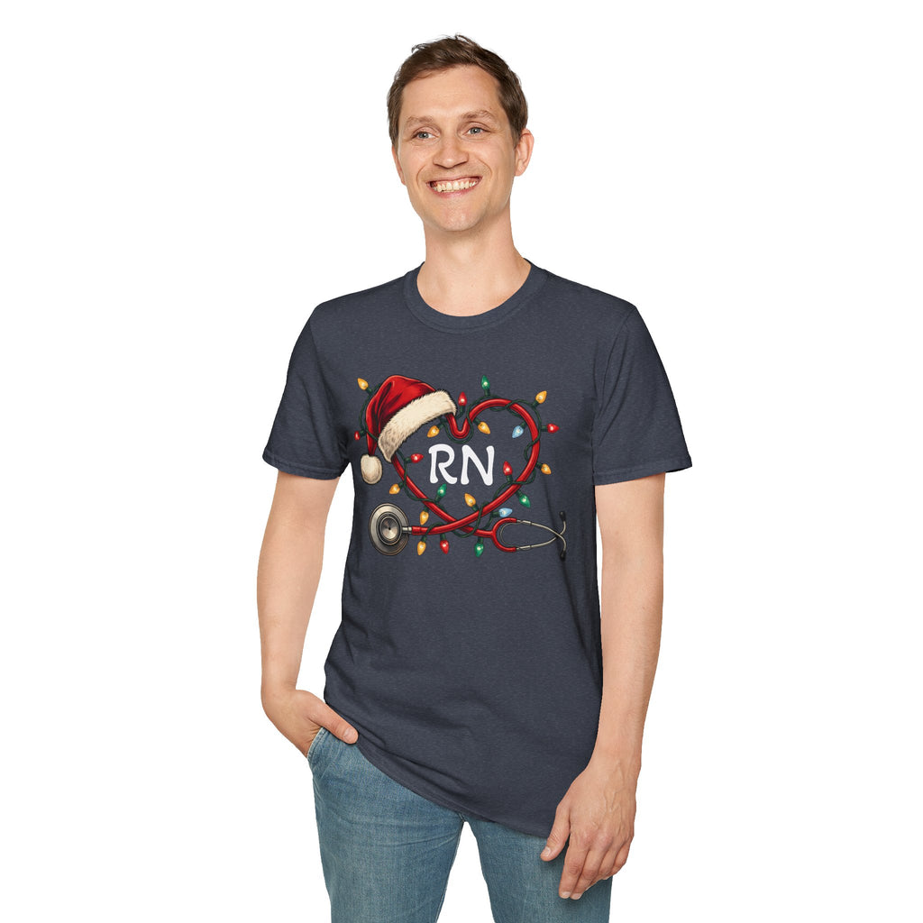 RN Christmas Stethoscope Heart T‑Shirt