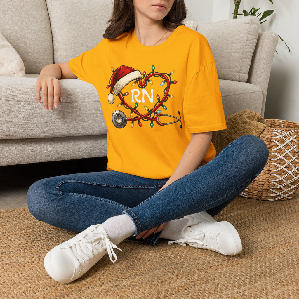 RN Christmas Stethoscope Heart T‑Shirt