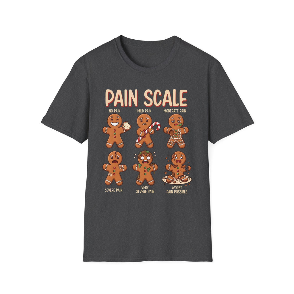 Pain Scale Gingerbread T-Shirt – Funny Holiday Pain Meter Tee for Bakers & Christmas Lovers