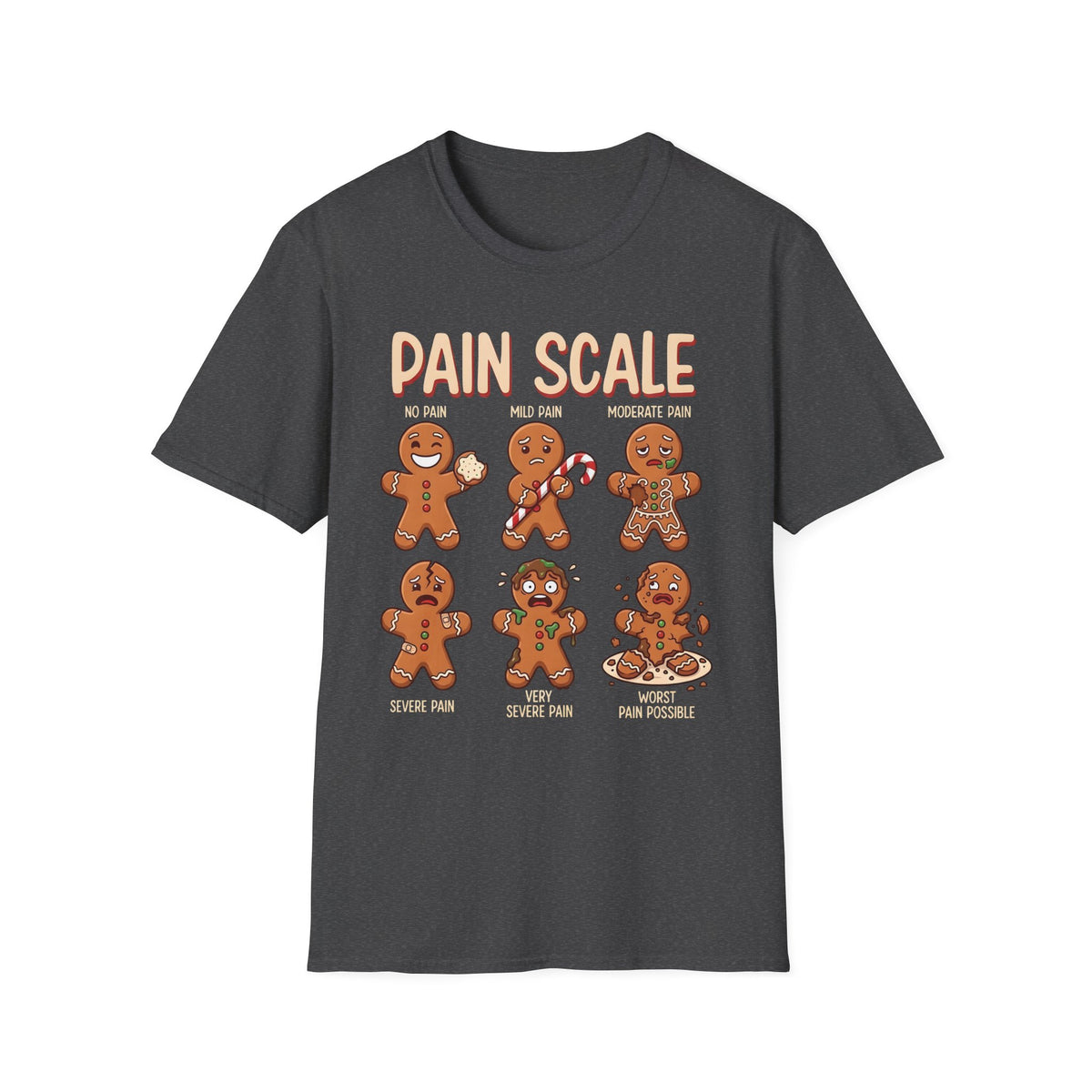 Pain Scale Gingerbread T-Shirt – Funny Holiday Pain Meter Tee for Bakers & Christmas Lovers