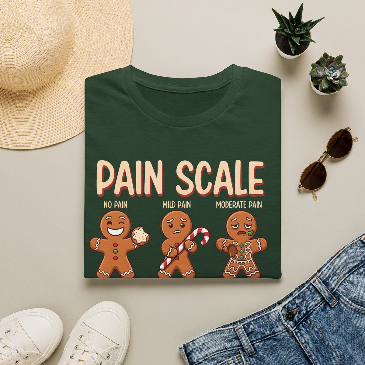 Pain Scale Gingerbread T-Shirt – Funny Holiday Pain Meter Tee for Bakers & Christmas Lovers
