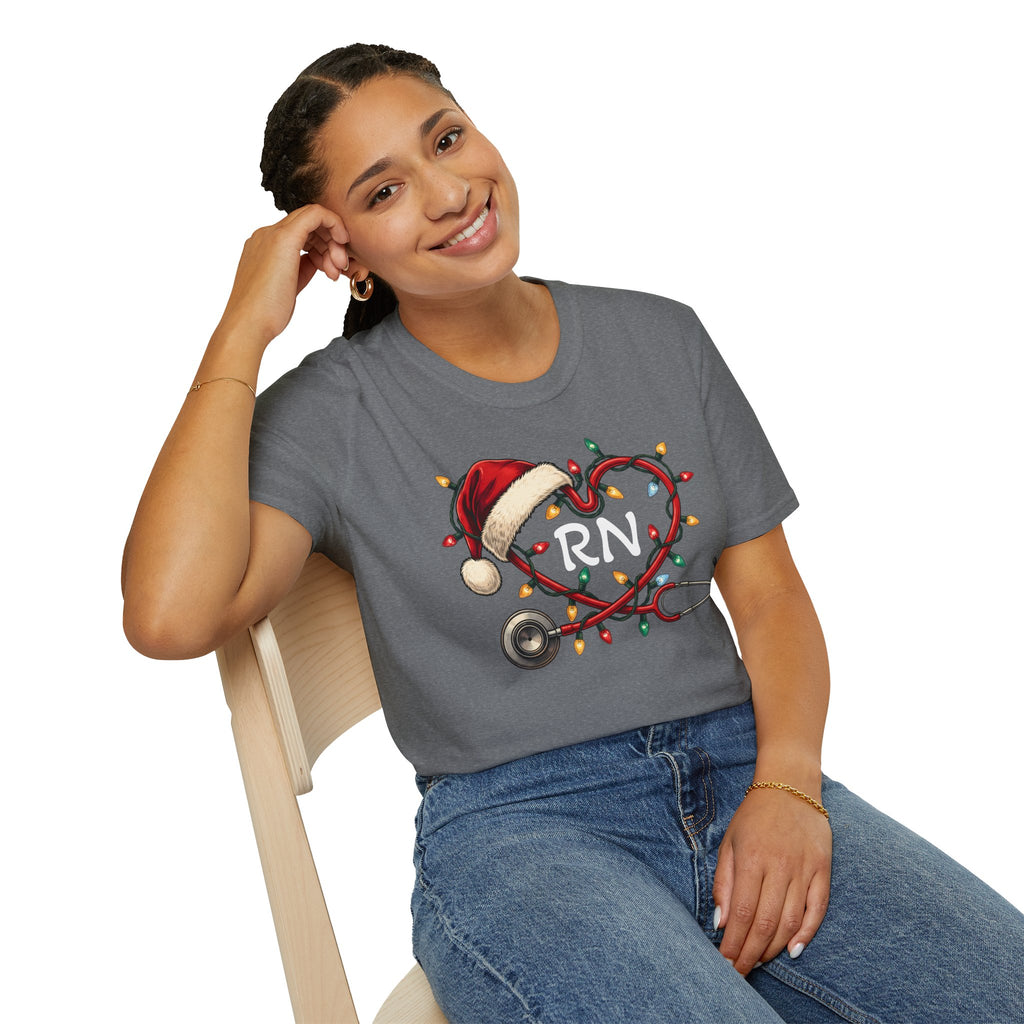 RN Christmas Stethoscope Heart T‑Shirt