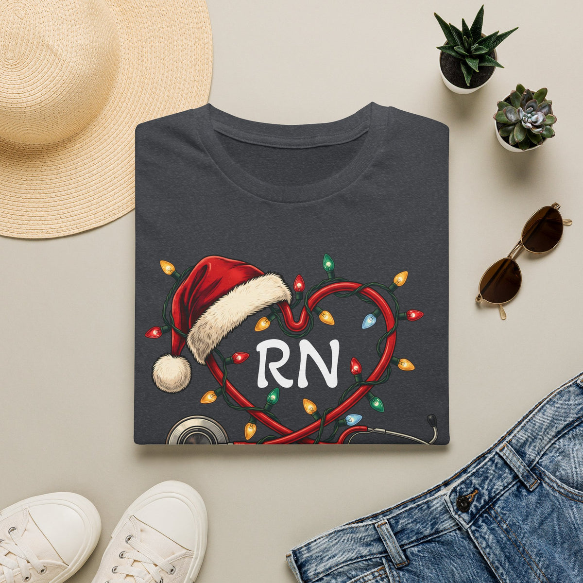 RN Christmas Stethoscope Heart T‑Shirt