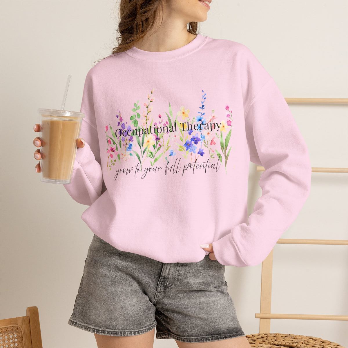 Floral Inspirational Crewneck Sweatshirt — "You Are Wildflower" Botanical Graphic