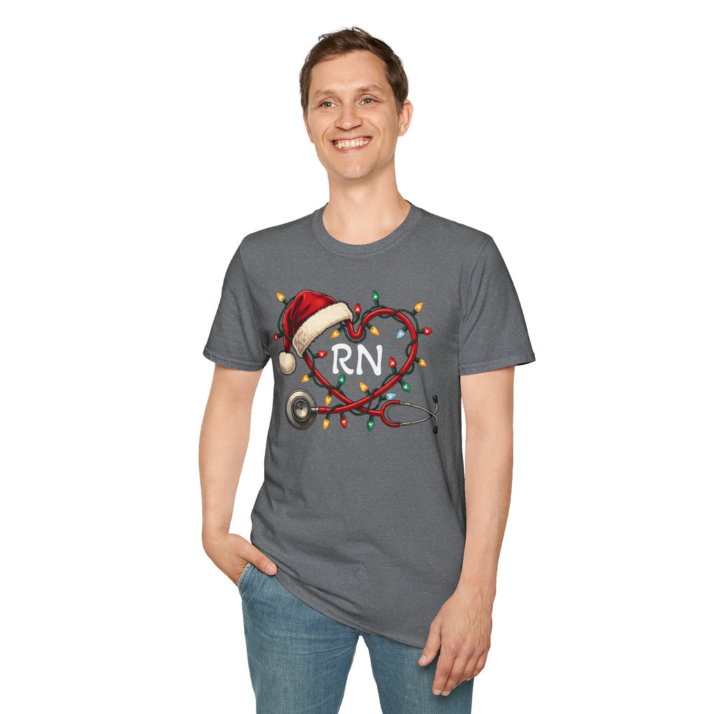 RN Christmas Stethoscope Heart T‑Shirt