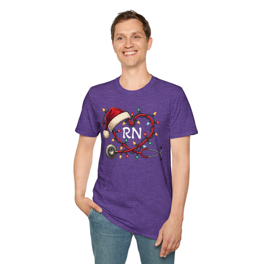 RN Christmas Stethoscope Heart T‑Shirt