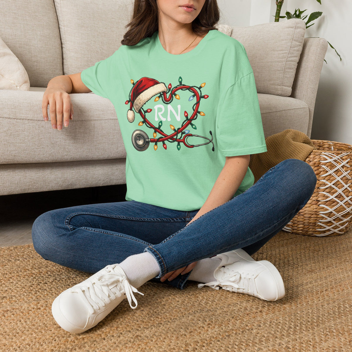 RN Christmas Stethoscope Heart T‑Shirt