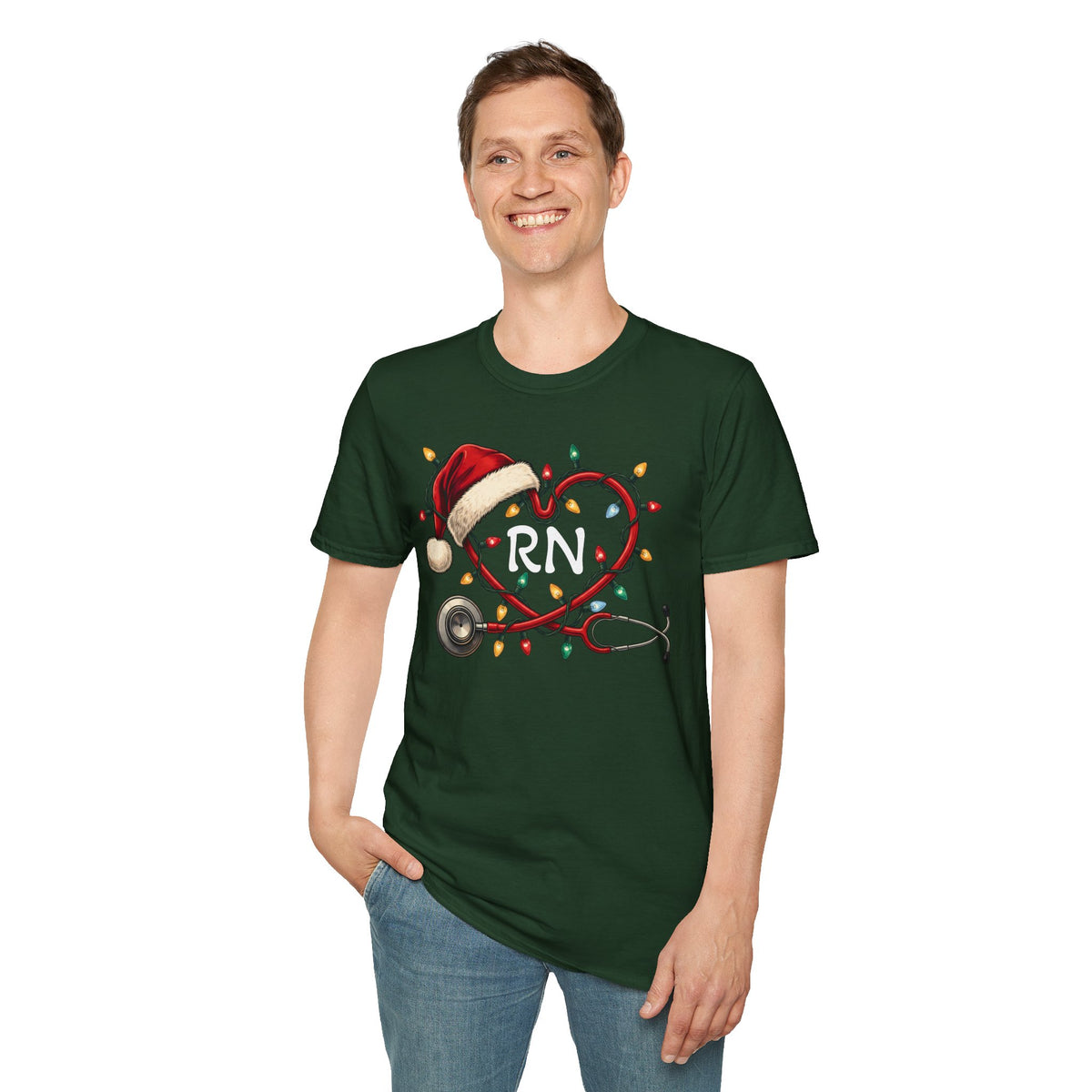 RN Christmas Stethoscope Heart T‑Shirt