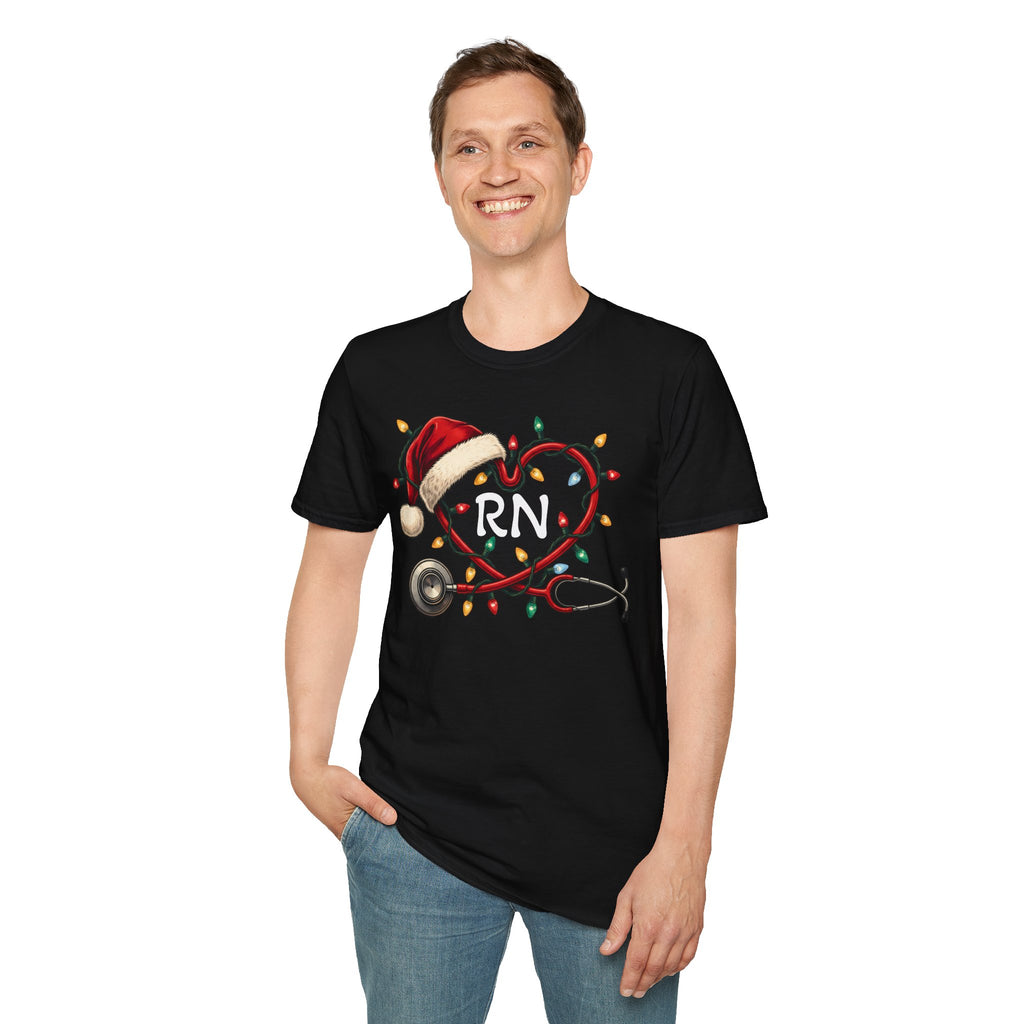 RN Christmas Stethoscope Heart T‑Shirt