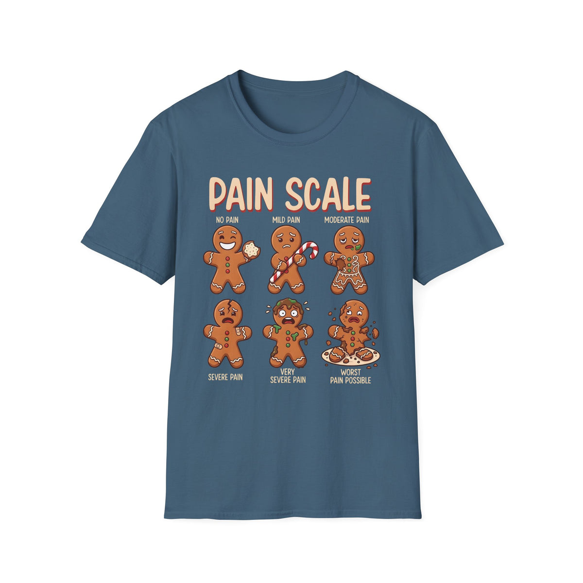 Pain Scale Gingerbread T-Shirt – Funny Holiday Pain Meter Tee for Bakers & Christmas Lovers