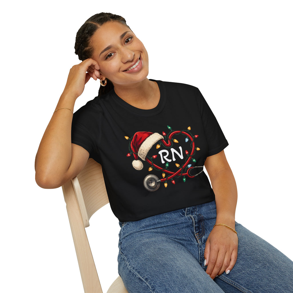 RN Christmas Stethoscope Heart T‑Shirt