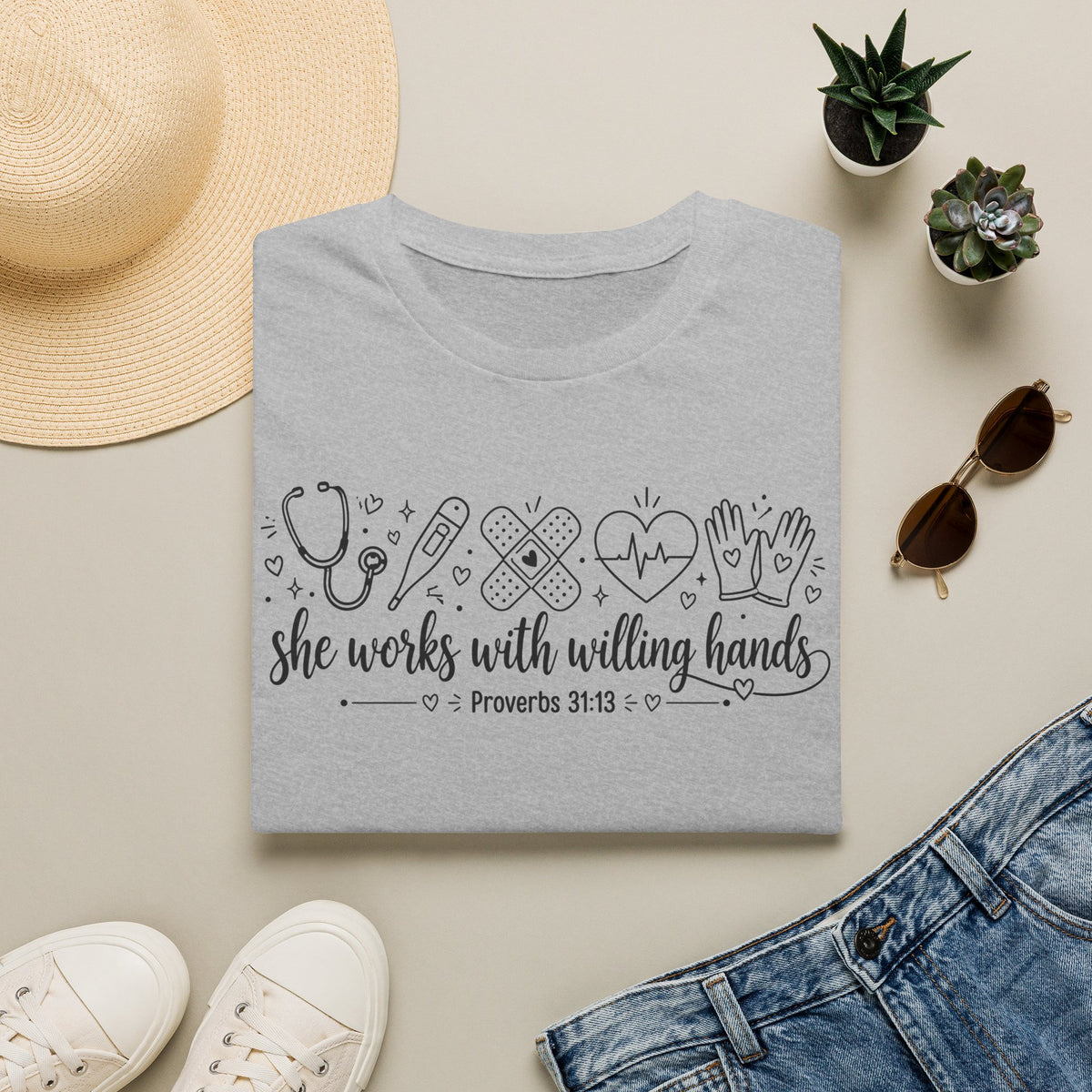 Nurse Proverbs 31 She Works With Willing Hands T-Shirt