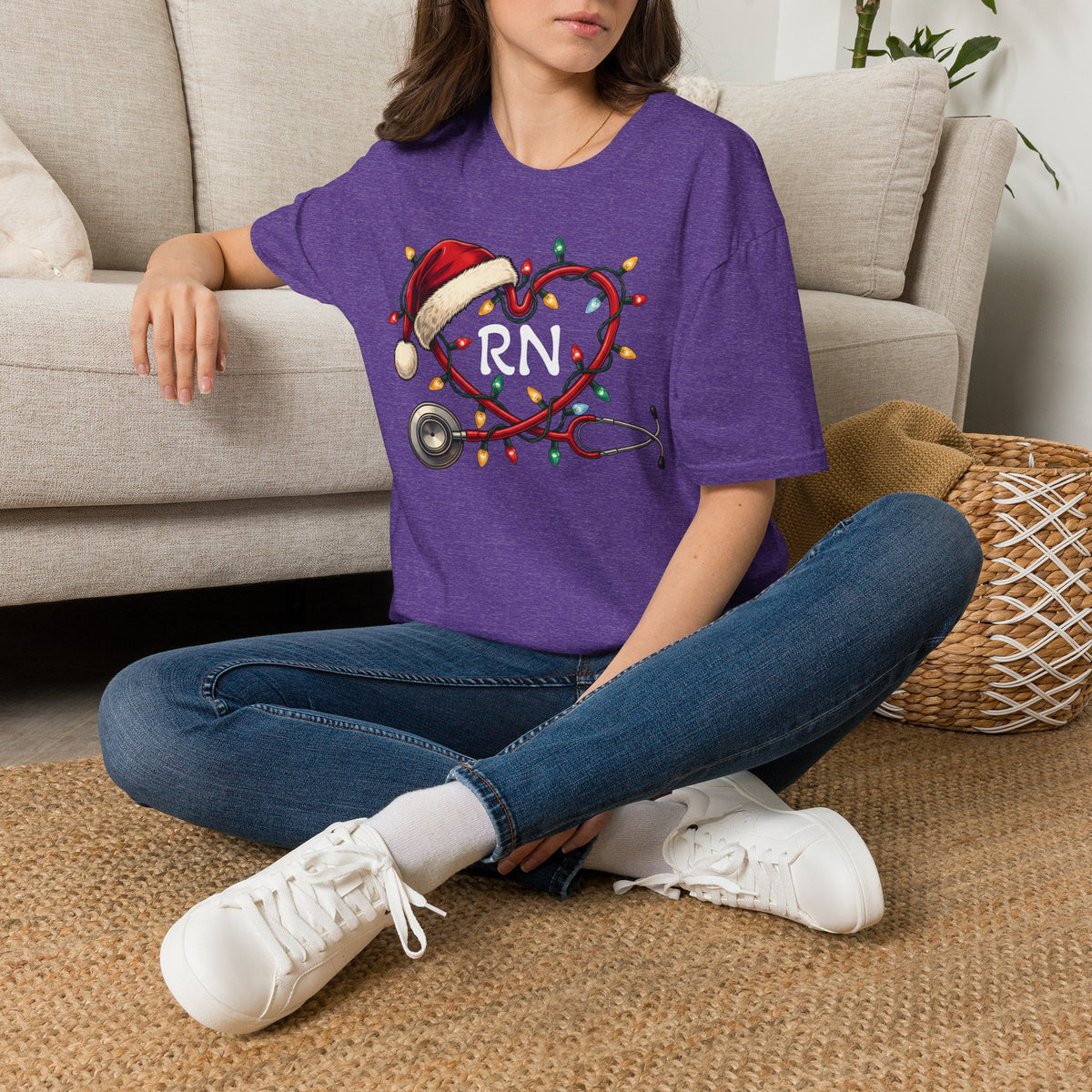 RN Christmas Stethoscope Heart T‑Shirt