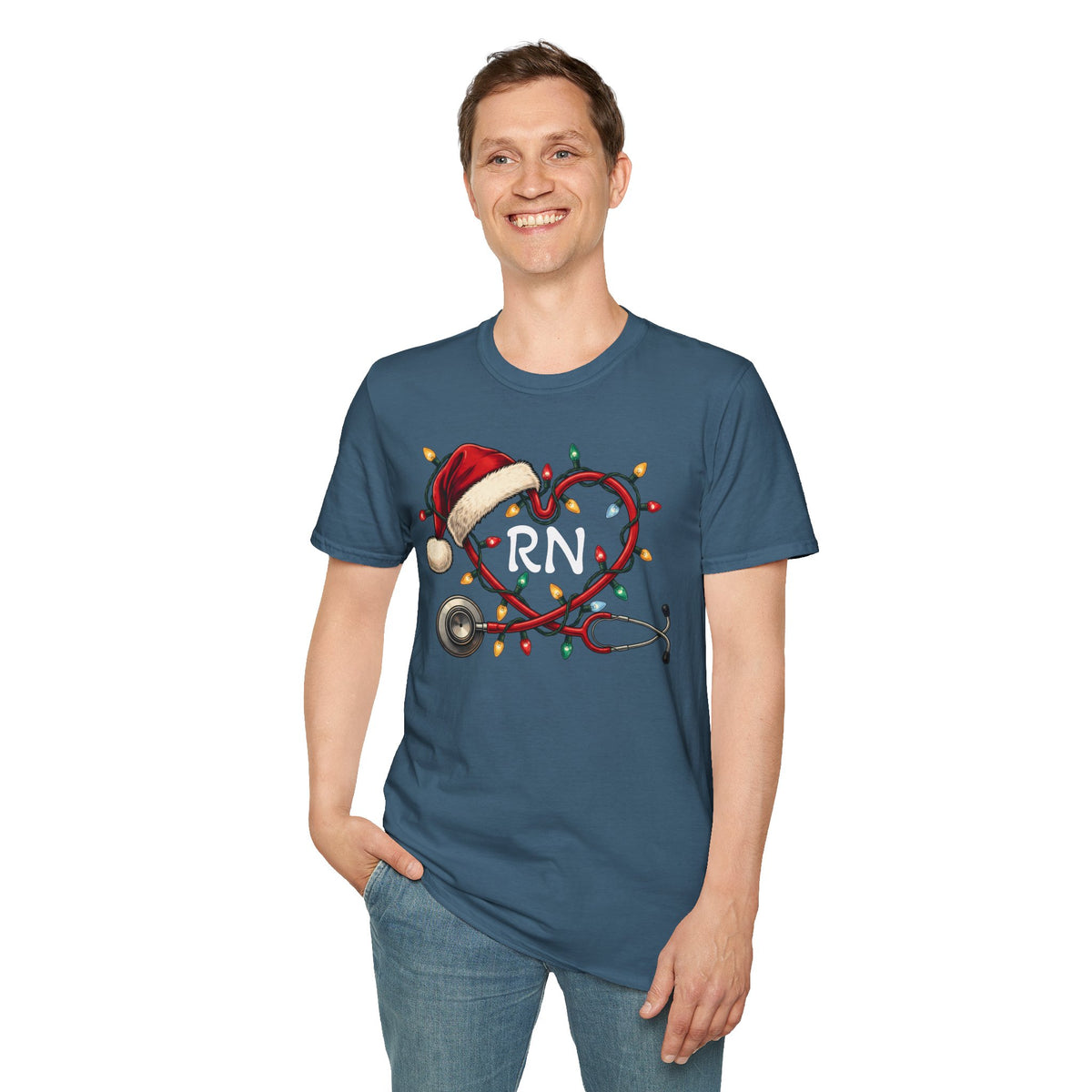 RN Christmas Stethoscope Heart T‑Shirt